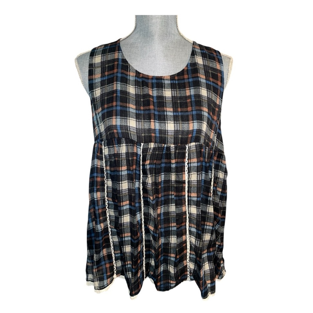Plaid Sleeveless Flowy Semi Sheer Top NWT